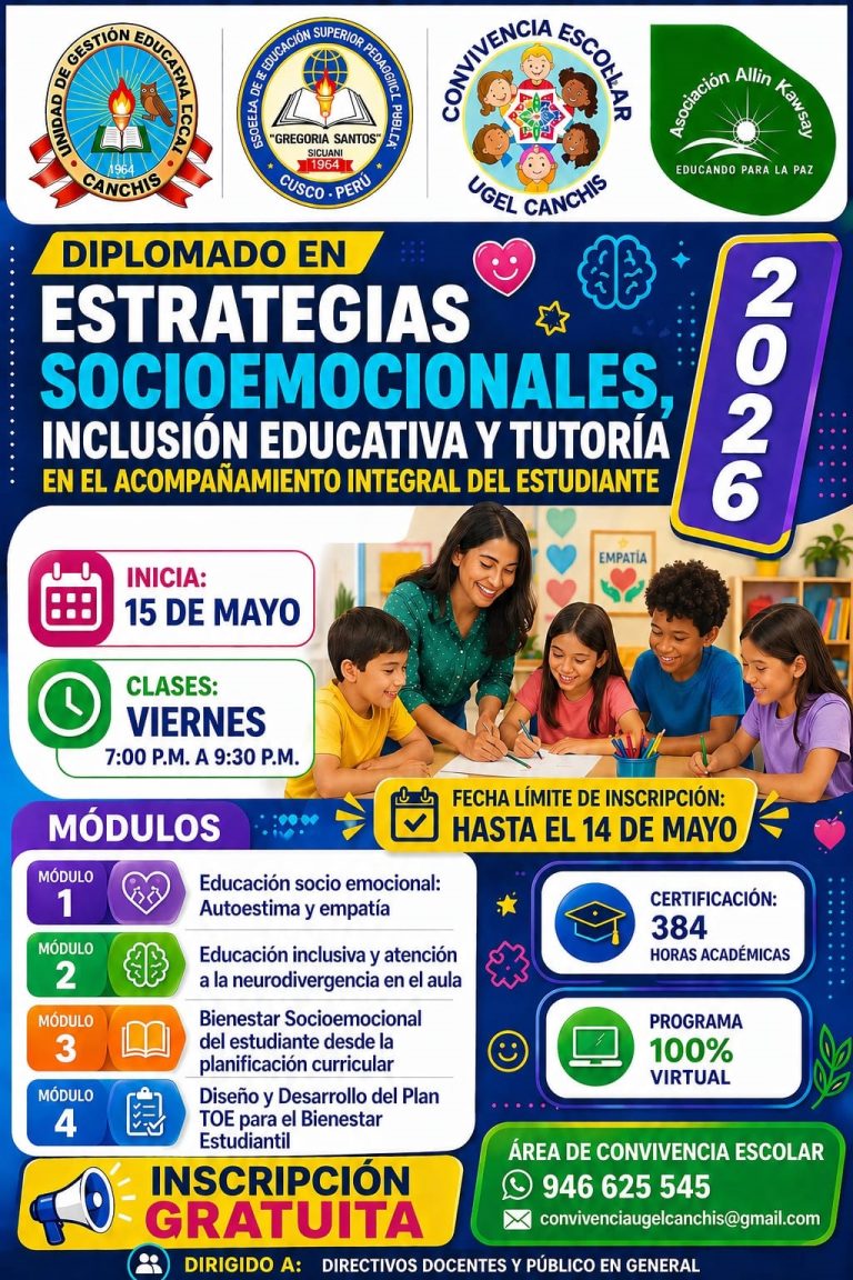 Diplomado en Estrategias Socioemocionales, inclusión educativa y tutoría.